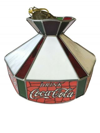 Vintage Coca Cola Stained Glass Tiffany Style Hanging Lamp Bar Pool Table