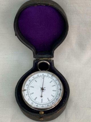 Good 20th Century Chromium Pocket Barometer/altimeter In Case.