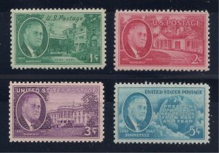 President Franklin D Roosevelt Fdr - 1945 Set Of 4 U.  S.  Stamps -