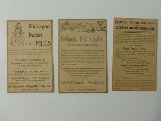 3 Rare 1899 Antique Ad – Kickapoo Indian Medicine Co.  Vtg