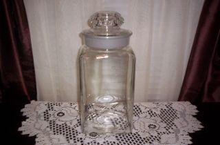 Vintage 11.  5 " Dakota Clear Glass Canister Apothecary Candy Jar - Ground Lid