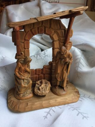 Vintage Anri Kuolt 3 " Nativity Holy Family Joseph Mary Jesus Hand Carved Wood
