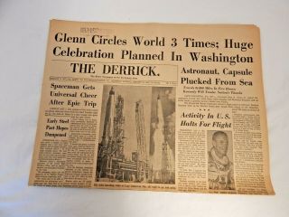 Vintage 1962 Space Travel John Glenn Circles World 3 Times Newspaper