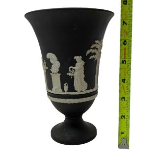 Vintage Wedgwood Black Jasperware Olympus Pedestal Vase Made In England