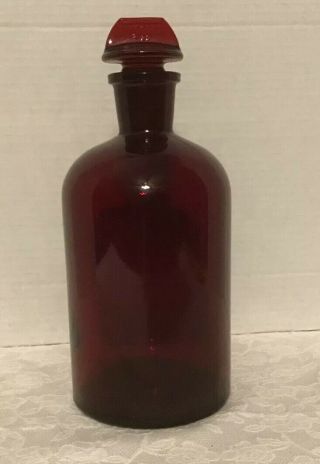 Vintage Pyrex Ruby Red 1l Apothecary Jar With 29 Frosted Glass Stopper