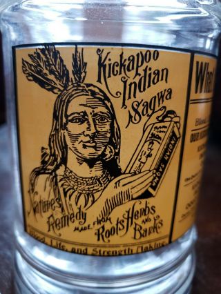 Kickapoo Indian Sagwa Cure - Neat,  Old Apothecary Style Jar.  50,  Years Old.