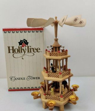 Vtg Candle Tower Christmas Wood 3 Tier Nativity Pyramid Carousel German Style