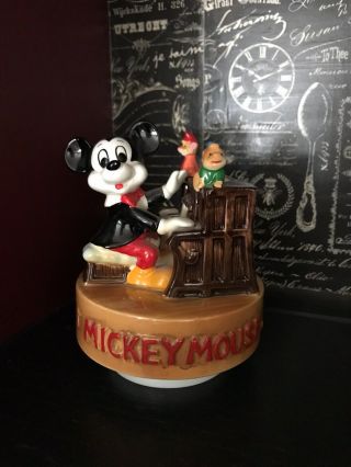 Vintage Walt Disney Productions Mickey Mouse Playing Piano Music Box Japan