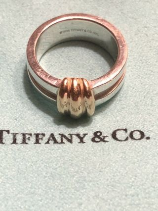 Tiffany & Co.  Vintage Sterling Silver & 18k Gold Atlas Ring Size 6