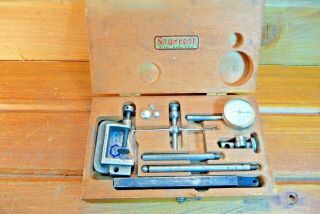 Vintage Starrett No.  196 Dial Test Indicator Set With Wood Case,  Machinist Tool