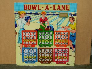 Vintage Arcade Bally Bingo Bowl - A - Lane 6 Card Pinball Machine Backglass