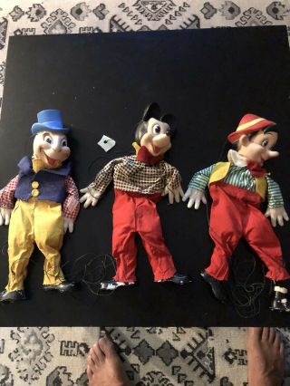 Vintage Disney Marionettes 1960s Mickey Mouse Jiminy Cricket Pinocchio