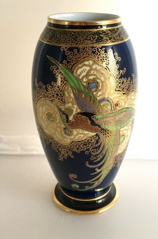 Vintage Art Deco Carlton Ware Lustre Enamels Chinese Bird & Cloud Pattern Vase