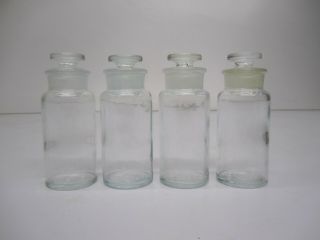 Set 4 Antique Vtg Tcw Co Apothecary Medical Glass Bottles Jars W/ Lids 5 "