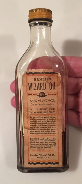 Vintage Quack Medicine Bottle Of ‘hamlin’s Wizard Oil’—1/3 Full—as Is