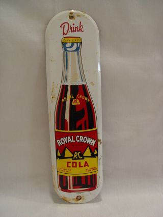 Vintage Drink Royal Crown Cola Rc Soda Tin Advertising Sign With Bottle