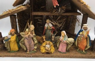 Vintage FONTANINI Nativity Depose Italy Set of 10 Figures With Creche Stable 2