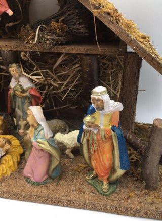 Vintage FONTANINI Nativity Depose Italy Set of 10 Figures With Creche Stable 3