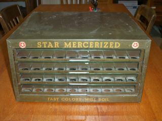 Vintage Star Mercerized 4 Drawer Spool Cabinet With Glass Fronts Store Display