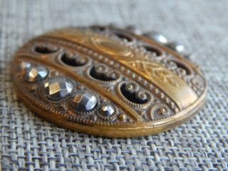 Antique Vtg Victorian Button Brass & Steel Open Work Aprx:1 - 5/8 