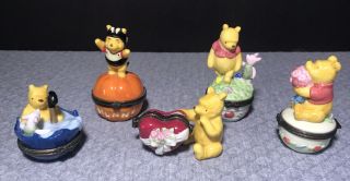 5 Winnie The Pooh (and Piglet) Hinged Boxes,  Spring Heart Valentine 
