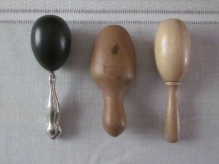 3 Vintage Antique Wood Sock Darners Sewing Darning Egg 1 Sterling Silver Handle