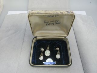 Vintage Sterling Silver Floating Opal Earrings And Pendant Set