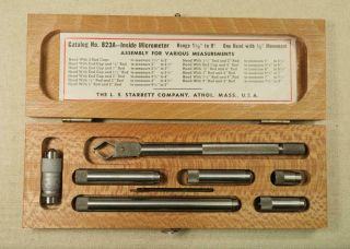 Vintage L.  S.  Starrett Co.  Inside Micrometer Set No.  823a 1.  5 " To 8 "