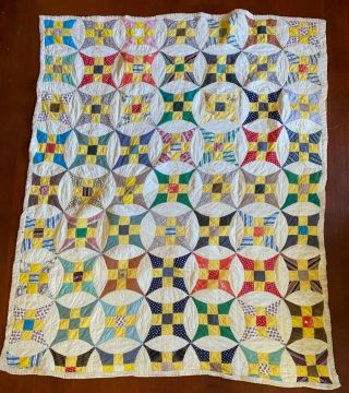 Vintage Square Pattern Home Made Machine Sewn Quilt 72x58 "