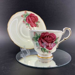 Paragon Large Red Rose Bone China Teacup & Saucer England Vintage 2 Tea Cup Uk