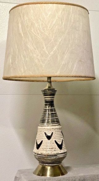 Vintage Mcm Boomerang Deena Porcelain Mid Century Atomic Lamp & Fiberglass Shade