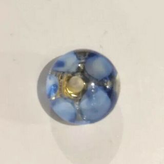 Antique Glass Paperweight Button 1/2 " Diameter Blue Floral