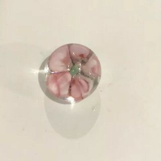 Antique Glass Paperweight Button 1/2 " Diameter Pink Floral