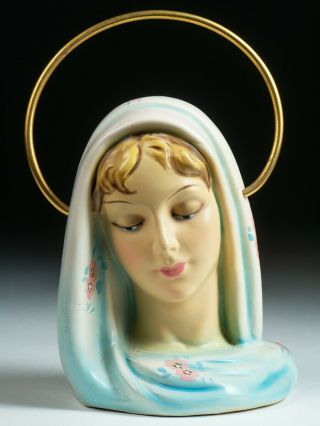 Vintage Virgin Mary / Madonna Hand - Painted Ceramic Bust - Made In Italy