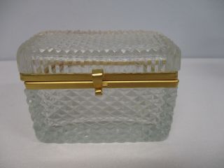 Vintage French Crystal Bronze Hinged Vanity Box 4 " X 2 1/2 " X 2 3/4 " High