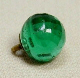 Antique Vtg Button Translucent Green Faceted Glass Ball Charmstring J7