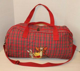 Winnie The Pooh Bear And Friends Vintage 90s Large Duffle Bag Red Plaid Tigger