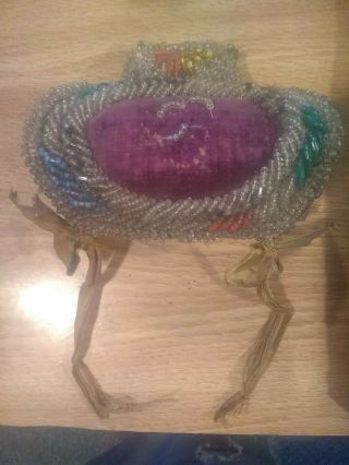 Antique Native American Iroquois Style Indian Beaded Heart Pin Cushion 2