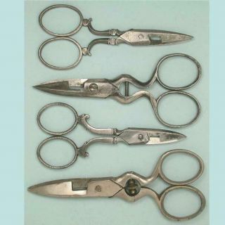 4 Pairs Of Antique Steel Buttonhole Scissors English Circa 1860 - 90