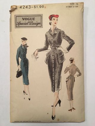 Vogue Special Design 4243 Vintage Sewing Dress Pattern 1950s Size 16 Bust 34