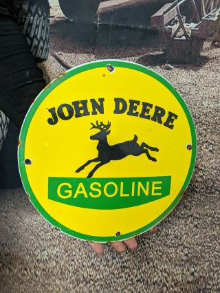 Old Vintage John Deere Gas & Oil Porcelain Sign Tractor Quality Farm Equipment