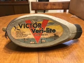 Vintage Mallard Duck Decoy Animal Trap Co Victor Veri - Lite W/ Paper Label