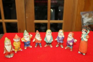 Vintage Snow White And The Seven Dwarfs Bisque Figurines Japan Missing Paint