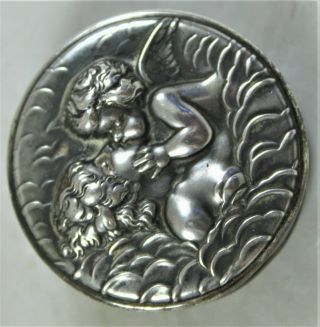 Antique Unger Bros.  Art Nouveau Sterling Silver Tape Measure Cupid Kissing Venus 2