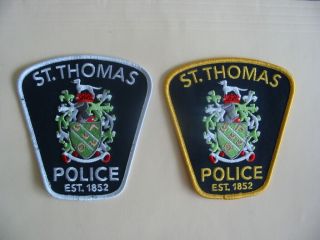 (2) Rare Old Style Patches Of The St.  Thomas Police.  Est.  1852,  Ontario,  Canada