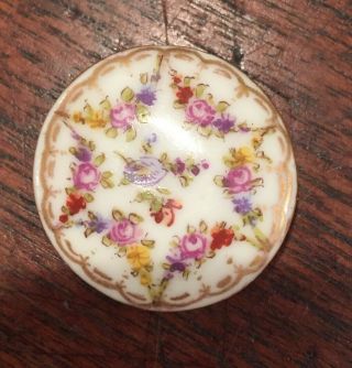 Antique Floral Hand - Painted Ceramic/porcelain Button Stud Style—1 1/8” Across