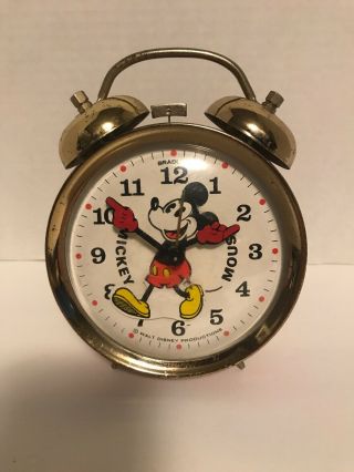 Vintage Walt Diseny Productions Mickey Mouse Bradley Twin Bell Alarm Clock
