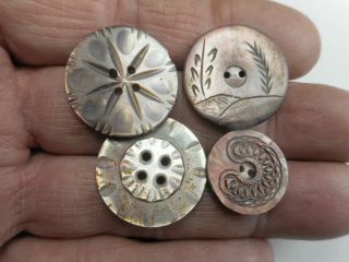 4 Smoky Carved Mop Shell Antique Buttons 7/8 " To 5/8 " Rs