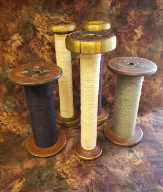 Vintage Antique Industrial Wood Steel Brass Loom Spools Spindles Bobbins Decor