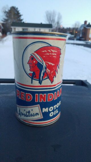 Vintage Red Indian Mccoll Frontenac Aviation Tin Can Oil